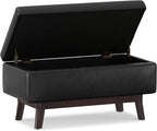 SIMPLIHOME Owen 36 inch Wide Mid Century Modern Small Rectangular Storage Ottoman in Distressed Black Vegan Faux Leather, Assembled, For the Living Room, Entryway and Family Room