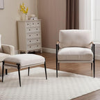LukeAlon Mid-Century Chenille Accent Chair with Ottoman, Soft Living Room Chair with Metal Legs Modern Upholstered Armchair Reading Nook Chair Lounge Leisure Chair with Footstool for Bedroom, Beige