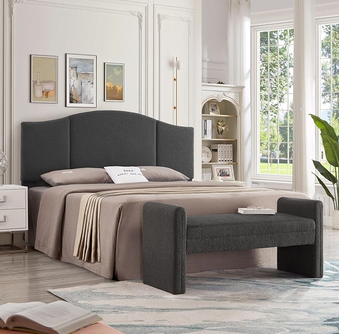 24KF Middle Century Upholstered Foldable California King Size Headboard,Comfortable Boucle Teddy Fabric Headboard King/CA King, 6033-K-Dark Gray