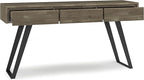 SIMPLIHOME Lowry SOLID ACACIA WOOD and Metal 60 Inch Wide Modern Industrial Console Sofa Table in Distressed Grey, For the Living Room Entryway and Bedroom