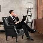 MOJAY PU Leather Accent Chair, Mid-Century Modern Armchair Living Room Club Chair with Tufted Button & Rivet Trim, Upholstered Sofa Chair with Sturdy Wood Legs for Bedroom (Black)