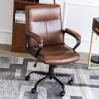 DYHOME Leather Office Chair Brown Desk Chair with Armrest, Ergonomic Computer Chair Mid Back, Mid Century Modern Home Office Desk Chair with 30° Tilting Backrest, Capacity 400lbs