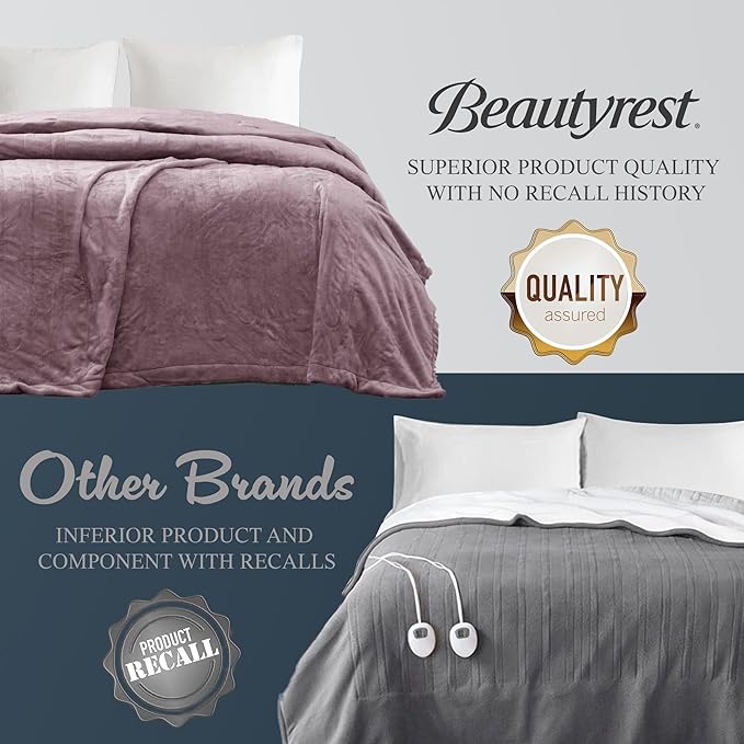 Beautyrest Heated Plush Elect Electric Blanket with 20 Heat Level Setting Controllers Equip with Secure Comfort Technology and 10 Hours Auto Shut Off, Full: 80x84, Lavender,BR54-0655