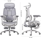 Hbada E3 Ultra Ergonomic Chair, with 3-Zone Dynamic Lumbar Support, 360° Mechanical Armrest, 4D Adjustable Headrest, Aluminum Alloy, Mesh Chair, Grey