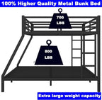Upgraded Version Thicken Stronger Metal Queen Over King Bunk Bed, Heavy-Duty Best Bunk Bed Queen Over King Size, Bunkbed Frame for Adults with Ladders, Easy Assemble (Queen Over King)