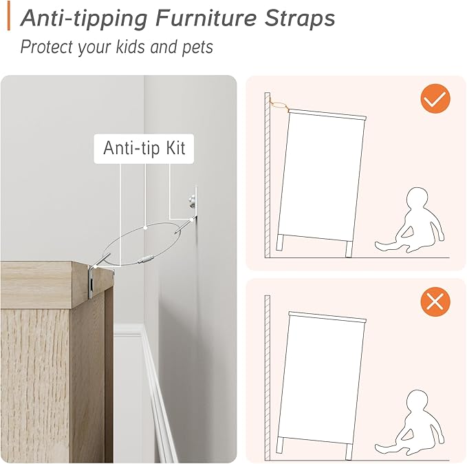 WAMPAT 6-Drawer Kids Dresser for Bedroom, 2-in-1 Modern Large Chest of Drawers with Gold Knobs, 71 Inch Wide Light Oak Wood Children Dresser for Baby Room, Nursery