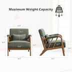 Mid Century Modern Accent Chair with Solid Wood Frame, Upholstered Living Room Chairs with Lumbar Cushion Padded Arms, Reading Armchair for Bedroom Set of 2, Green