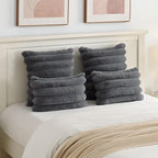FUTEI Dark Grey Decorative Throw Pillow Covers 18x18 Inch Set of 2, Square Soft Faux Rabbit Fur Big Striped Cushion Cover,Home Decor for Couch Sofa Bed Living Room