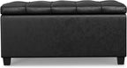 SIMPLIHOME Sienna 33 inch Wide Transitional Rectangle Storage Ottoman Bench in Distressed Black Vegan Faux Leather, Assembled, for The Living Room, Entryway and Family Room