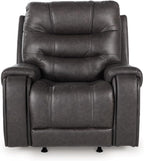 Signature Design by Ashley Trumble Modern Faux Leather Manual Rocker Recliner with Track Arms, Gray
