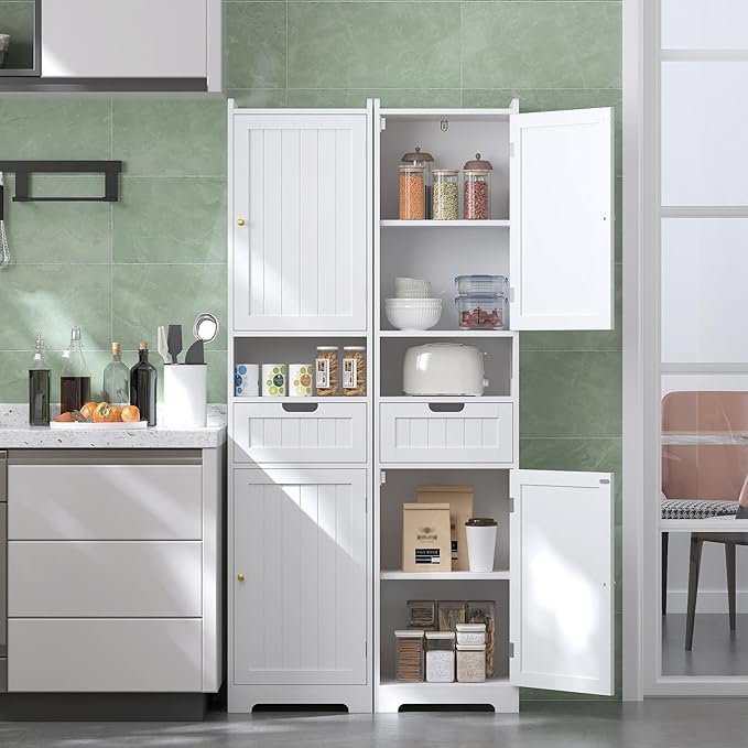 Tall Bathroom Storage Cabinet, 67" Narrow Storage Cabinet with Adjustable Shelves 2 Doors and 1 Drawers Modern Cabinet for Bathroom, Entryway, Living Room, Kitchen (White)