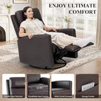 Swivel Rocking Recliner,Wide PU Leather Glider Sofa Chair with Ergonomic High Backrest for Bedroom,Living Room（Chocolate Brown）