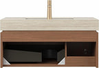 Bathroom Vanity with Sink 36 Inch, Floating Bathroom Vanity Sink Cabinet with Drawer and Door, Undermount Sink & Travertine-Pattern Sintered Stone Top, Pre-Assembled, Espresso