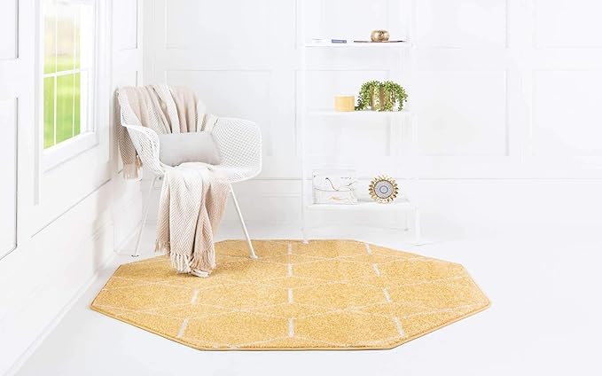 Unique Loom Trellis Frieze Collection Area Rug - Geometric (5' Octagon, Yellow/ Ivory)