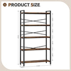 5 Tier Bookshelf 31.49" Width, Tall Book Shelf Storage and Organization, Wooden and Metal Industrial Bookcase, Large Book Shelves for Home Living Room Bedroom Office Storage(Vintage)