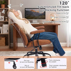BEWISHOME Ergonomic Home Office Chair, Mid-Century Modern Brown Leather Desk Chair with Robber Casters Lumbar Support Adjustable Height Rolling Swivel Chair Executive Task Armrests BBY01Z