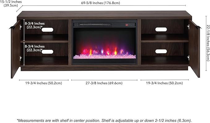 Henn&Hart Rectangular TV Stand with 26" Crystal Fireplace for TV's up to 78" in Alder Brown, for Home, Living Room, Bedroom, Entertainment Room, Office