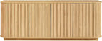LKTART 64" Sideboard Buffet Cabinet with Storage, Wooden Fluted Storage Cabinet Sideboard Credenza with Adjustable Shelves Pressed Spring for Kitchen Living Room (Natural Oak)
