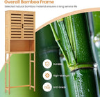 Giantex Over The Toilet Storage Cabinet, 4-Tier Bamboo Bathroom Space Saver with 2 Louver Doors, Open Shelf, Adjustable Bottom Bar, Over Toilet Bathroom Organizer for Laundry, Balcony, Restroom