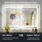 48x30 Inch LED Bathroom Mirror with Lights Front and Backlit Lighted Vanity Mirror for Bathroom Wall with 3 Colors Dimmable Anti-Fog Memory Shatter-Proof IP54 Waterproof Horizontal/Vertical