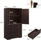 Farmhouse Bathroom Storage Cabinet with 2 Big Drawers and Barn Doors, Kitchen Pantry, Freestanding Storage Cabinet with Adjustable Shelves for Bathroom, Living Room, Kitchen(Espresso)