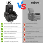 PELUMY Manual Lift Recliner Chair for Elderly with Massage & Heat, Oversized Heavy Duty 350 lbs Recliner with Cup Holders & USB Ports, Infinite Positioning Lift Chair (Breathable Leather, Dark Brown)