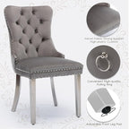 Velvet Upholstered Dining Chairs Set of 6, Modern Style Kitchen Side Chairs with Nailhead Trim and Silver Plated Leg, Metal Pulling Ring for Dining Room Living Room(Gery-Silver Plated Leg)