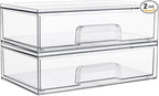 Vtopmart 12.1''W Clear Stackable Storage Drawers,2 Pack Acrylic Plastic Organizers Bins for Makeup Palettes, Cosmetics, and Beauty Supplies,Ideal for Vanity, Bathroom,Cabinet,Desk Organization