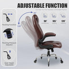 Big and Tall Office Chair for Heavy People, Executive Desk Computer Chair Adjustable Flip-up Armrests, PU Leather Swivel Task Chair with Ergonomic High Back and Lumbar Support（Brown