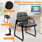 CLATINA Waiting Room Chairs no Wheels with Padded Arms Leather Guest Chair for Office Reception and Conference Desk with Sled Base Black, 4PK