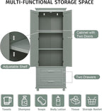 Polibi Tall Storage Cabinet with 2 Drawers, 3-Tier Adjustable Shelves & 2 Doors, Floor Freestanding Cabinet for Bathroom, Living Room, Grey
