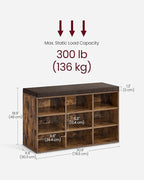 VASAGLE CUSTOS Collection - Shoe Bench, Storage Bench with Padded Seat, Entryway Bench with 9 Compartments, for Bedroom, 11.9 x 30.9 x 18.9 Inches, Rustic Brown and Chestnut Brown ULHS009B01