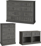 Farmhouse Dresser and Nightstand Sets, 4Pcs Bedroom Furniture Set, Nightstand Set of 2 & 55" Wide 8 Drawer and 44" Tall 5 Drawer Dresser with Large Drawers & Bar Handles, Grey