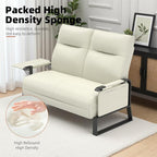 Faux Leather Loveseat, Upholstered Loveseat with Side Tray Table & Storage Pocket, Small Loveseat for Living Room, Modern 2 Seater Sofa Couch for Small Spaces, Bedroom, Beige