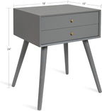 Kate and Laurel Finco Midcentury Modern Style Side Table with 2 Drawers, Gray Finish with Brass Hardware