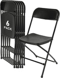 SEALAMB 6 Pack Black Plastic Folding Chairs for Indoor Outdoor, Portable Commercial Seat with Steel Frame for Home Office Wedding Party Events, 350lb Capacity (Black-Plastic, 6 Pack)