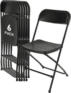 SEALAMB 6 Pack Black Plastic Folding Chairs for Indoor Outdoor, Portable Commercial Seat with Steel Frame for Home Office Wedding Party Events, 350lb Capacity (Black-Plastic, 6 Pack)