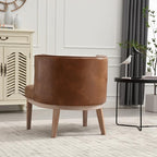 Set of 2 Arm Accent Chair Barrel Accent Chair with Wood Legs, Brown Leather Comfy Barrel Round Side Chair Upholstered Reading Chairs with Back for Living Room Bedroom Living Room Chair, Brown