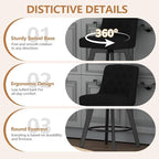 MINCETA Bar Stools Set of 2, 26 Inch Upholstered Barstools with Low Tufted Back and Footrest, Swivel Counter Height Barstools for Kitchen Island Home Bar Performance Fabric Black