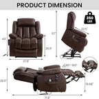 TEKAMON Power Lift Recliner Chair for Elderly with Heat & Massage, Dual Motor Breathable Leather Recliner, Lay Flat Sleeping Chairs with Infinite Position, RemoteControl(Brown, Extended)