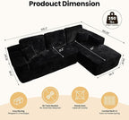 104" Cloud Sectional Couch with Chaise, Boneless L-Shaped Cloud Couch with Deep Seat, Soft Plush Modern Minimalist Sofa, Assembly Free Comfy Sofa for Office Living Room Apartment(Black, Right Chaise)