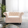 Living Room Chair, Modern Velvet Chesterfield Sofa Chair, Mid Century Single Sofa Couch Chair with Tufted Back and Rolled Arms, Accent Sofa Chair for Living Room Apartment, Beige