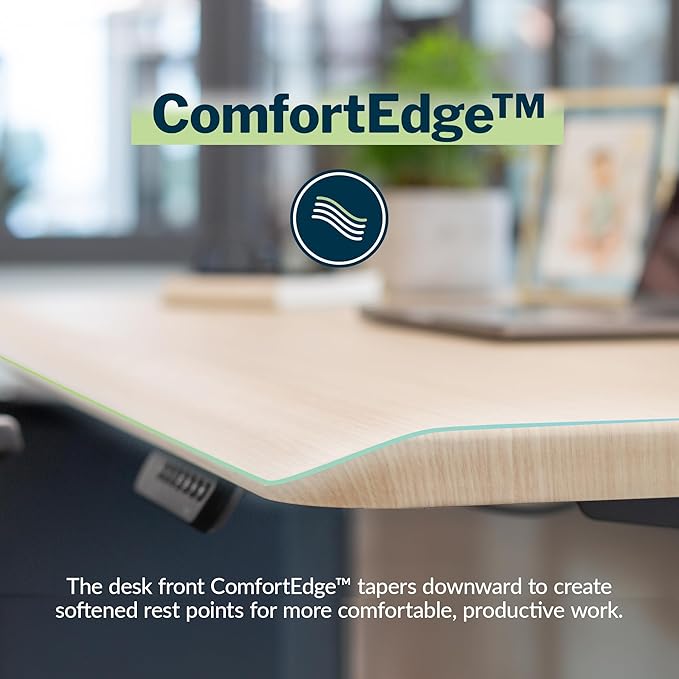 Vari ComfortEdge 48x30 Inch Electric Standing Desk – Height Adjustable Sit Stand VariDesk with Memory Presets, Sloped Edge, 220 LB Capacity + Tool-Free Assembly (Light Wood)