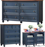 Farmhouse Dressers & Night Stand Set of 4, Wood 54" Wide Dresser & 35" Tall Chest of Drawers, 18" with Charging Station Nightstand Set of 2, Bedroom Furniture Dresser Set for Home Living Room Hallway