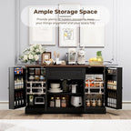 55.1" Buffet Cabinet with Storage, Charging Station, Modern Kitchen Buffet Sideboard with Drawer, Black Wood Coffee Bar with Adjustable Shelves & Spice Rack, Kitchen Storage Cabinet for Living Room