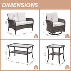 COOS BAY Vintage Courtyard Patio Furniture Set, Wicker Outdoor Furniture, Patio Conversation Sets, 2 Swivel Rockers, Loveseat, Coffee Table and Side Table, 5 Pieces, Gray/Beige