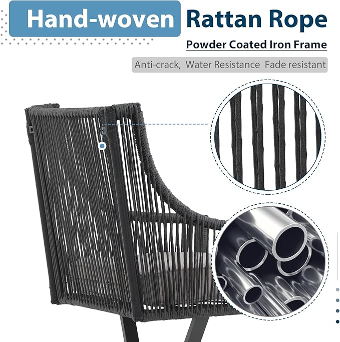 JOIVI Outdoor Swivel Patio Chair Set of 2, Rattan Dining Chairs with Armrest and Cushions, Outdoor Swivel Chair with Iron Frame for Garden, Lawn, Porch, Balcony