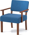 KOMFOTT Upholstered Accent Chair, Mid-Century Modern Armchair with Rubber Wood Frame, Linen Fabric Living Room Chair with Padded Seat & Backrest, Comfy Reading Chair for Bedroom, Waiting Room, Blue
