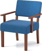 KOMFOTT Upholstered Accent Chair, Mid-Century Modern Armchair with Rubber Wood Frame, Linen Fabric Living Room Chair with Padded Seat & Backrest, Comfy Reading Chair for Bedroom, Waiting Room, Blue
