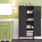 61 Inches Metal Storage Cabinet with Doors and Shelves, 4 Tier Kitchen Pantry Cabinet, Metal Cabinet for Home Office, Dinning Room, Laundry Room, Living Room, Bathroom and Utility Room (Black)